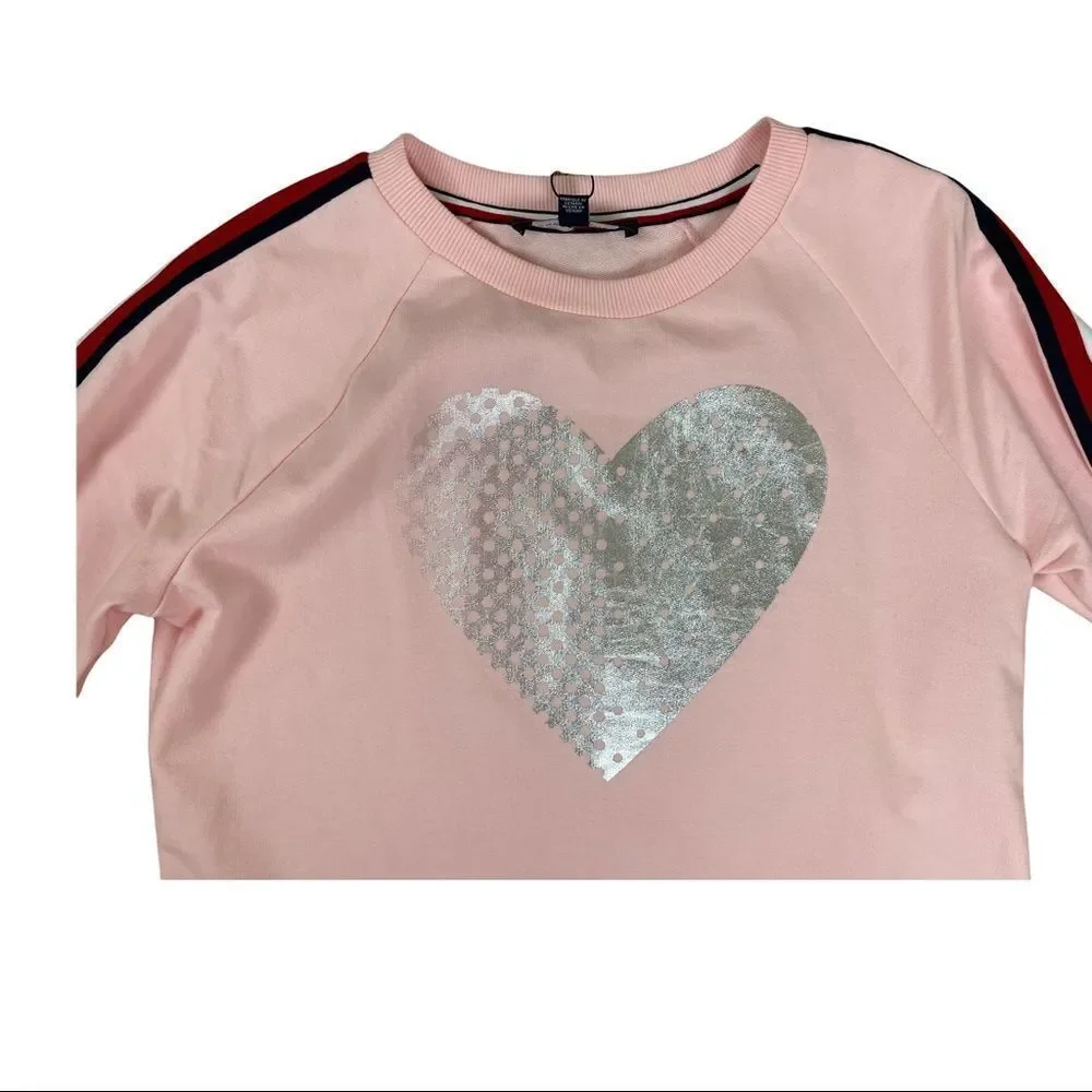 NWT Tommy Hilfiger Pink Metallic Heart Sweatshirt Dress Long Sleeves Sz M Y2K